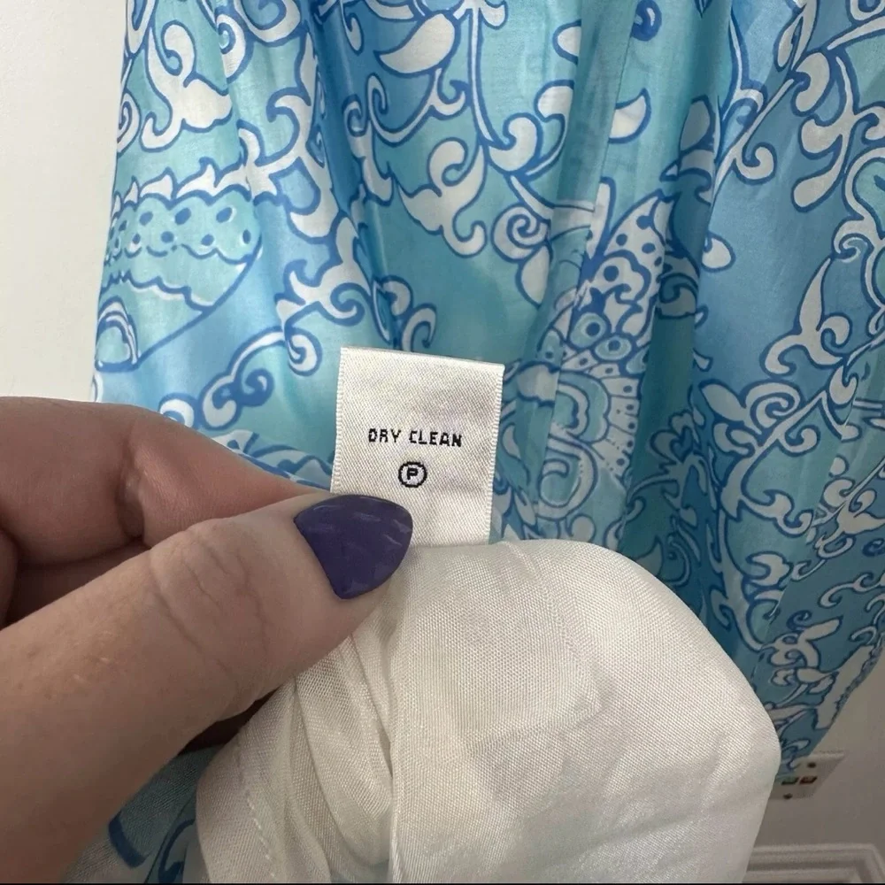 Lily Pulitzer Angelette Dress Size‎ 0 Strapless Blue White Silk Butterfly Floral - Picture 8 of 8